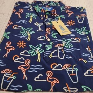 Chubbies Navy Shirt with Tropical Neon Print NWT XXL